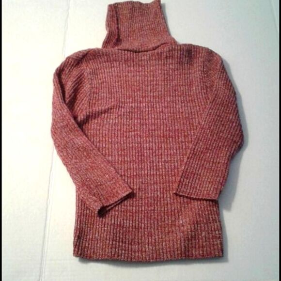 Retro 90s Maroon Turtleneck High Neck Ribbed Knit Fitted Sweater Top - Picture 1 of 5